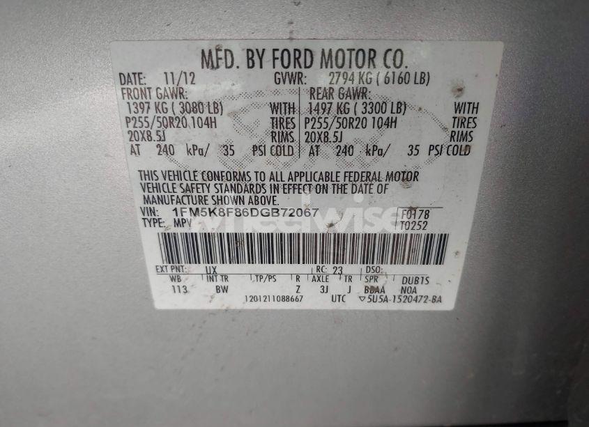 Photo 9 of 2013 Ford Explorer LIMITED (VIN 1FM5K8F86DGB72067)