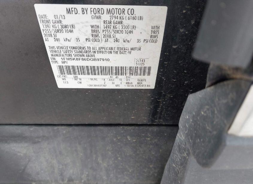 Photo 9 of 2013 Ford Explorer LIMITED (VIN 1FM5K8F86DGB97910)