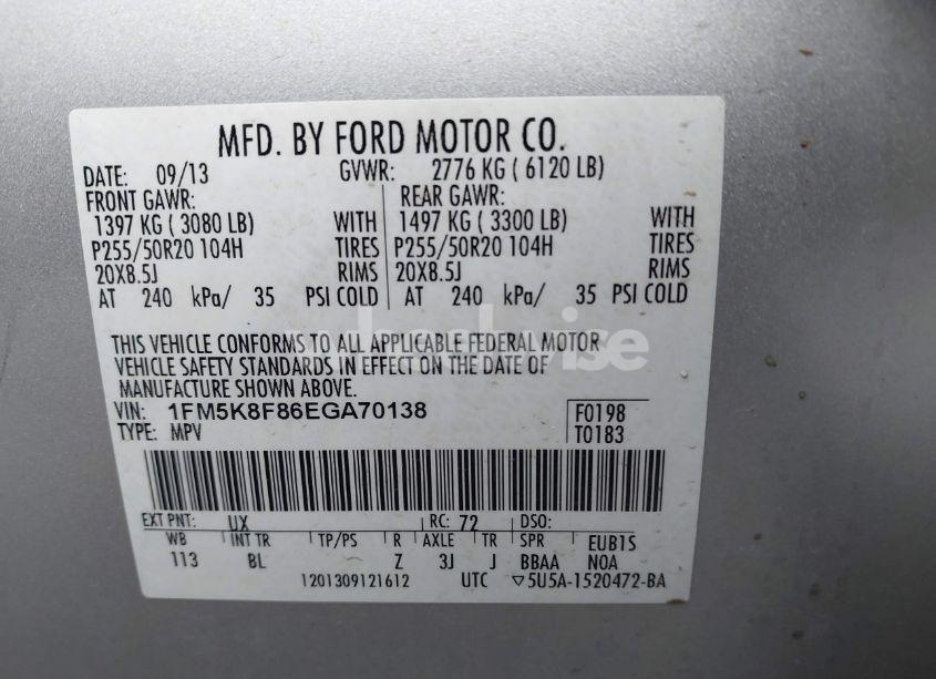 Photo 9 of 2014 Ford Explorer LIMITED (VIN 1FM5K8F86EGA70138)