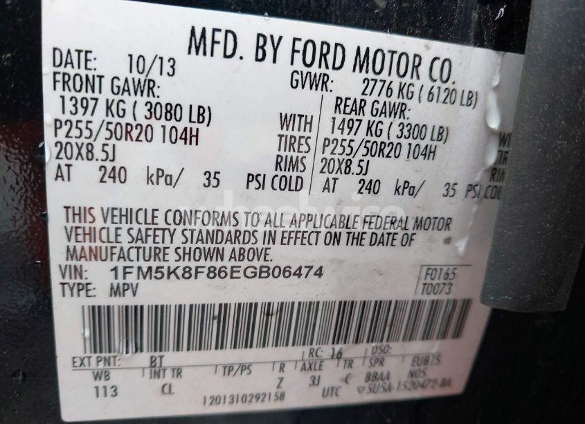 Photo 9 of 2014 Ford Explorer LIMITED (VIN 1FM5K8F86EGB06474)