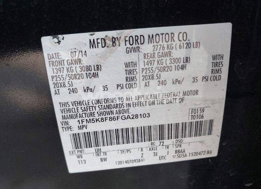 Photo 9 of 2015 Ford Explorer LIMITED (VIN 1FM5K8F86FGA28103)