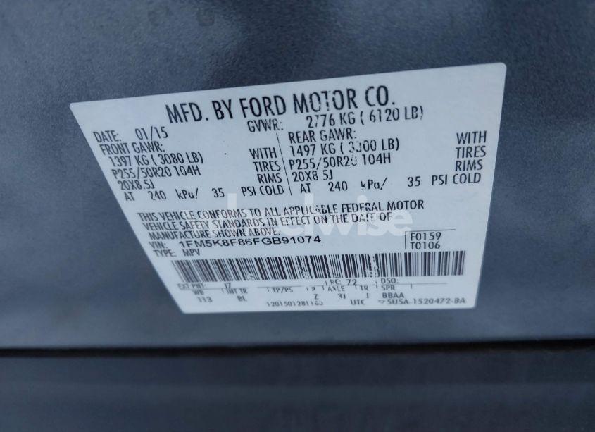 Photo 9 of 2015 Ford Explorer LIMITED (VIN 1FM5K8F86FGB91074)