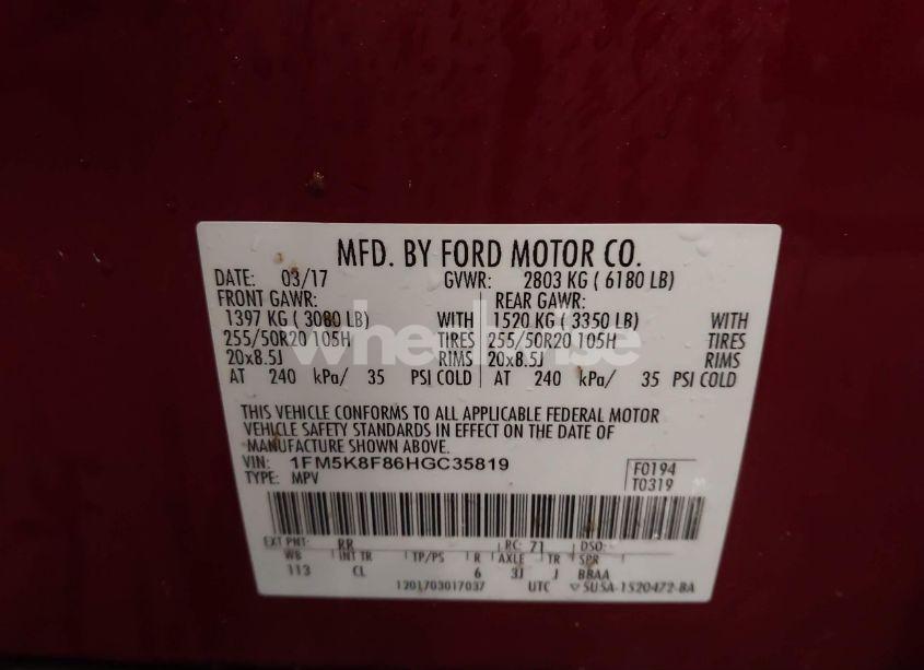 Photo 9 of 2017 Ford Explorer LIMITED (VIN 1FM5K8F86HGC35819)