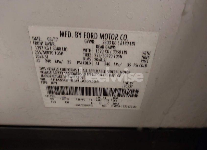 Photo 9 of 2017 Ford Explorer LIMITED (VIN 1FM5K8F86HGC61594)