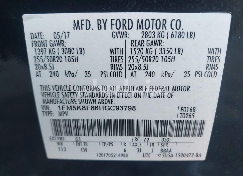 Photo 9 of 2017 Ford Explorer LIMITED (VIN 1FM5K8F86HGC93798)