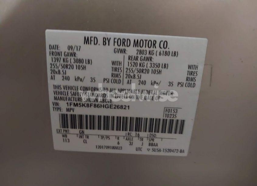 Photo 9 of 2017 Ford Explorer LIMITED (VIN 1FM5K8F86HGE26821)