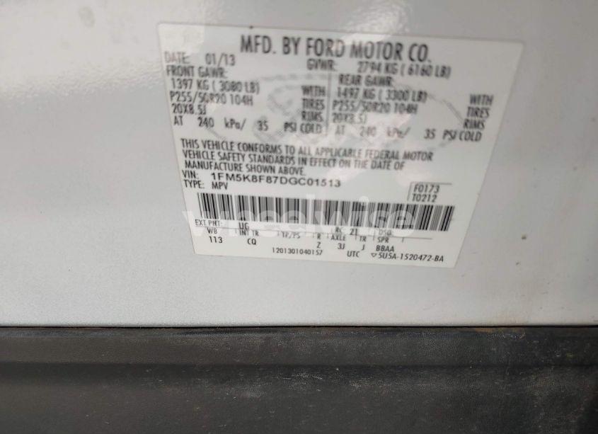 Photo 9 of 2013 Ford Explorer LIMITED (VIN 1FM5K8F87DGC01513)