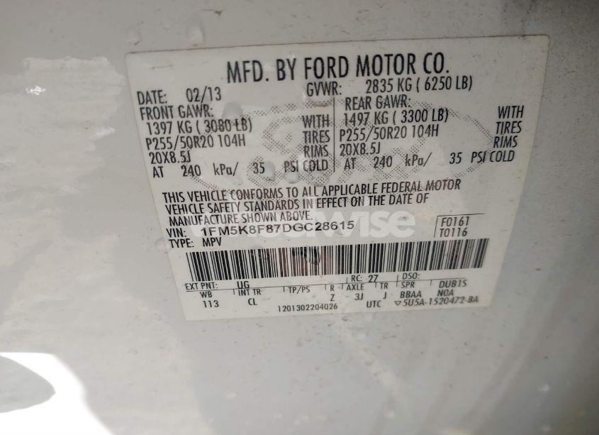 Photo 9 of 2013 Ford Explorer LIMITED (VIN 1FM5K8F87DGC28615)