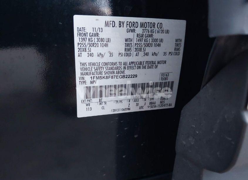 Photo 9 of 2014 Ford Explorer LIMITED (VIN 1FM5K8F87EGB22229)