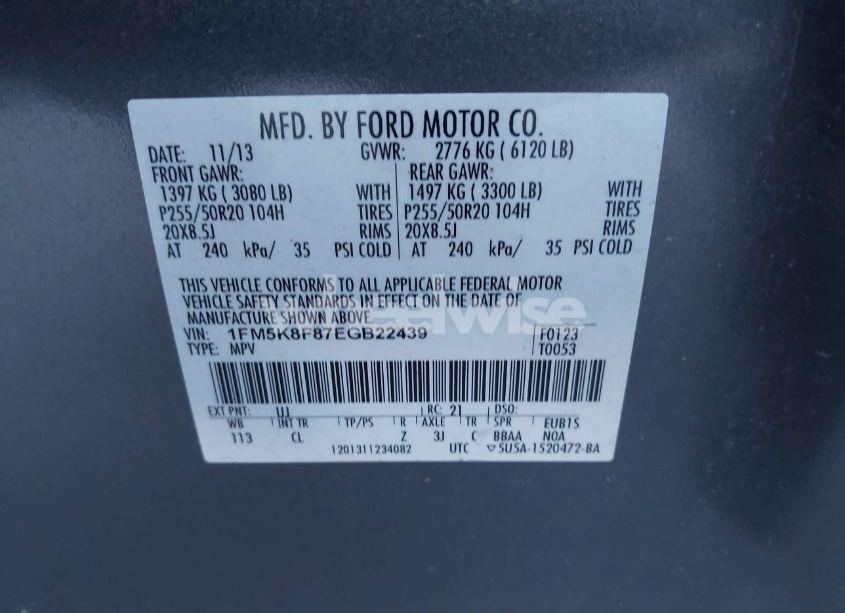 Photo 9 of 2014 Ford Explorer LIMITED (VIN 1FM5K8F87EGB22439)