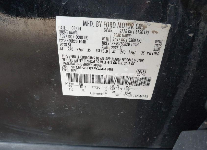 Photo 9 of 2015 Ford Explorer LIMITED (VIN 1FM5K8F87FGA04988)