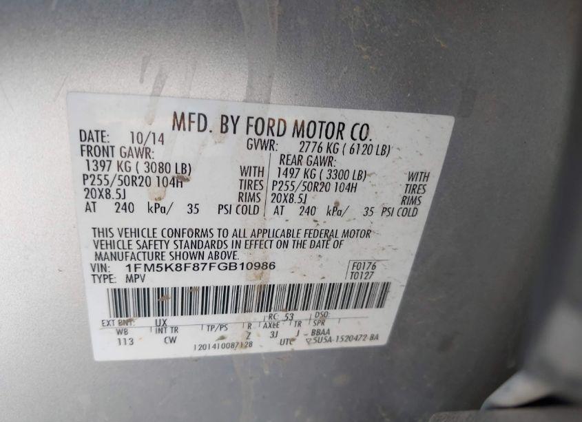 Photo 9 of 2015 Ford Explorer LIMITED (VIN 1FM5K8F87FGB10986)