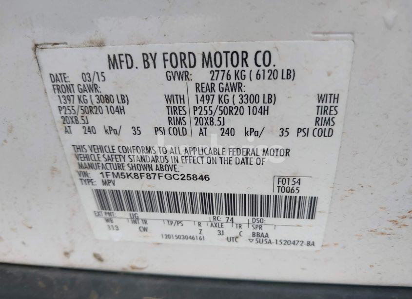 Photo 9 of 2015 Ford Explorer LIMITED (VIN 1FM5K8F87FGC25846)