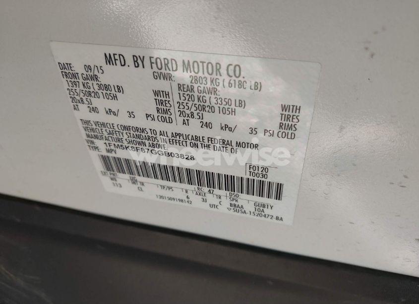 Photo 9 of 2016 Ford Explorer LIMITED (VIN 1FM5K8F87GGB03828)