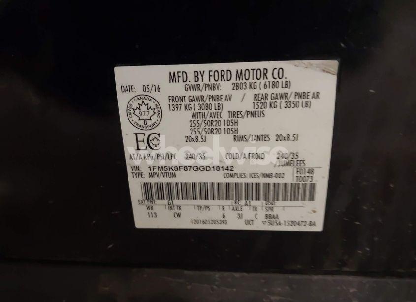 Photo 9 of 2016 Ford Explorer LIMITED (VIN 1FM5K8F87GGD18142)