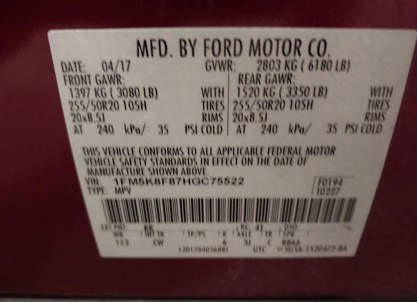 Photo 9 of 2017 Ford Explorer LIMITED (VIN 1FM5K8F87HGC75522)