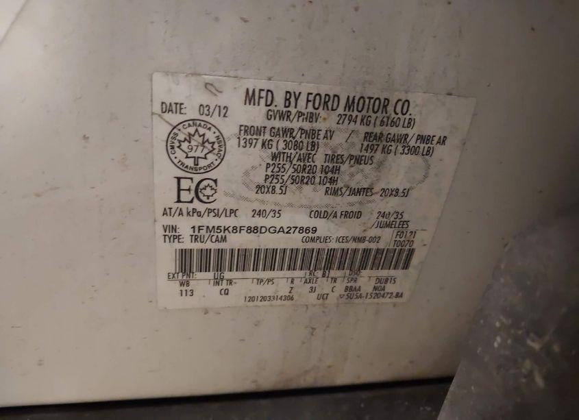 Photo 9 of 2013 Ford Explorer LIMITED (VIN 1FM5K8F88DGA27869)