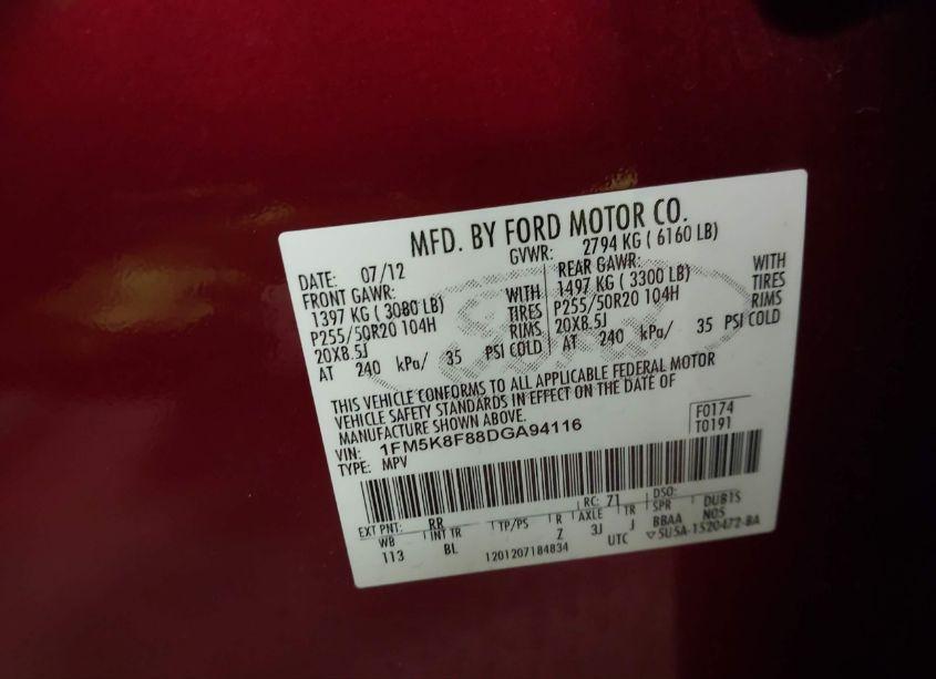 Photo 9 of 2013 Ford Explorer LIMITED (VIN 1FM5K8F88DGA94116)