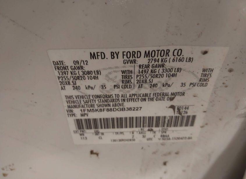 Photo 9 of 2013 Ford Explorer LIMITED (VIN 1FM5K8F88DGB38227)