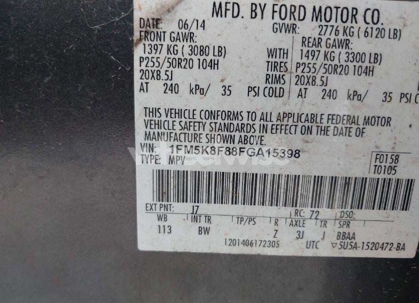 Photo 9 of 2015 Ford Explorer LIMITED (VIN 1FM5K8F88FGA15398)