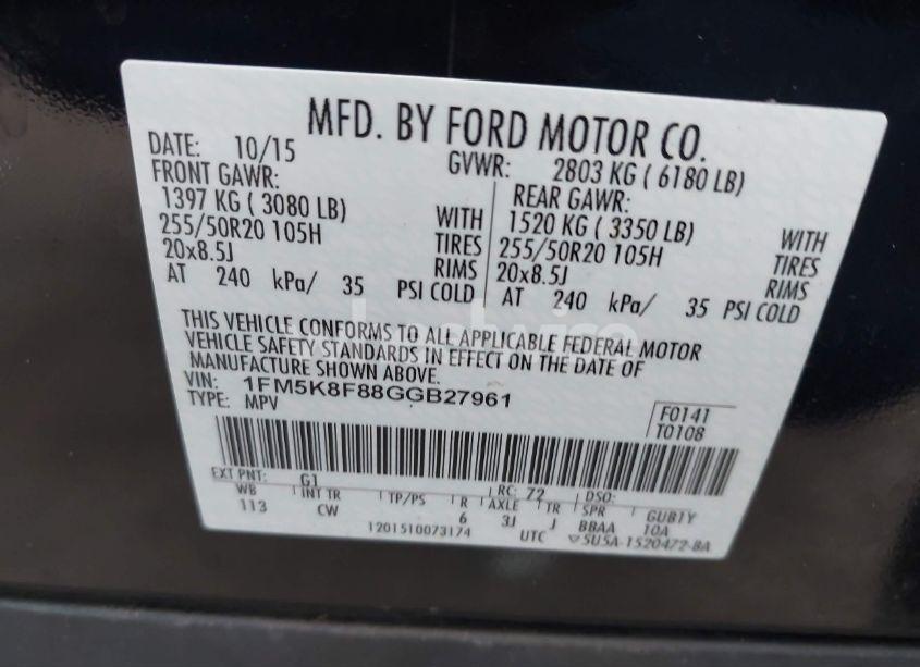 Photo 9 of 2016 Ford Explorer LIMITED (VIN 1FM5K8F88GGB27961)