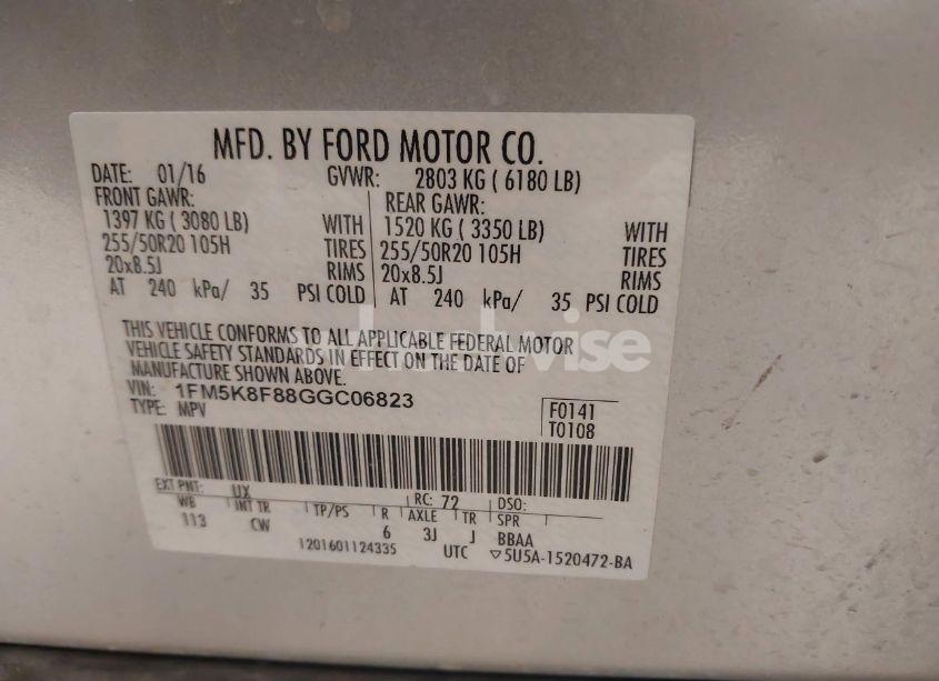 Photo 9 of 2016 Ford Explorer LIMITED (VIN 1FM5K8F88GGC06823)