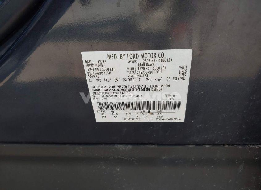 Photo 9 of 2017 Ford Explorer LIMITED (VIN 1FM5K8F88HGB91497)