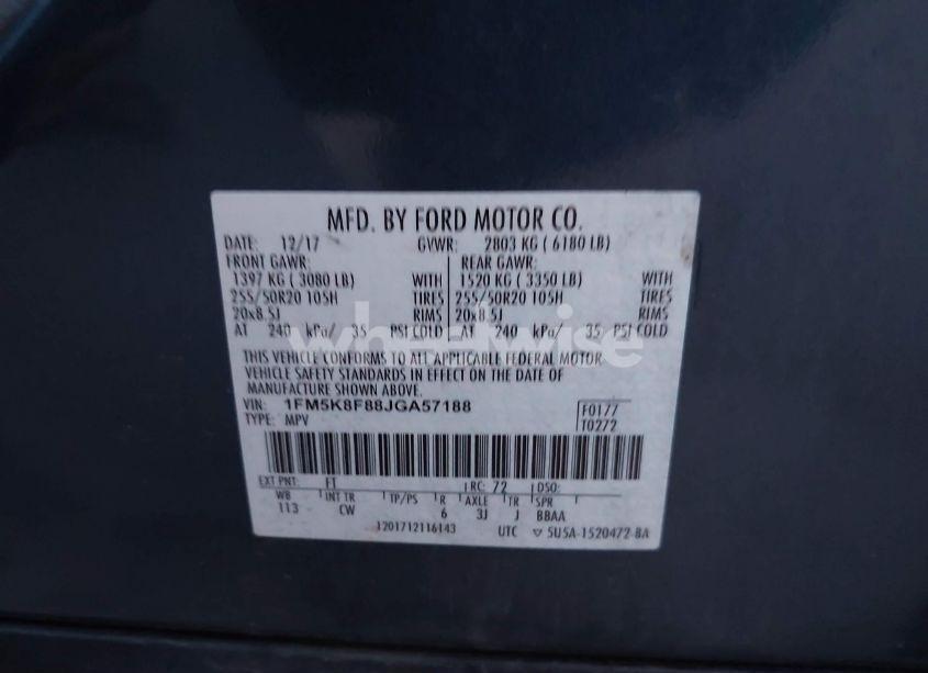 Photo 9 of 2018 Ford Explorer LIMITED (VIN 1FM5K8F88JGA57188)