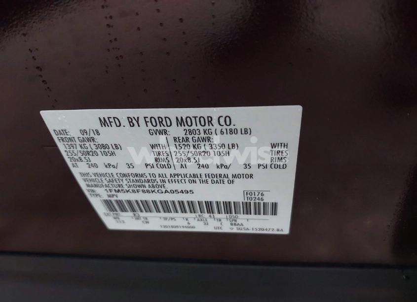 Photo 9 of 2019 Ford Explorer LIMITED (VIN 1FM5K8F88KGA05495)