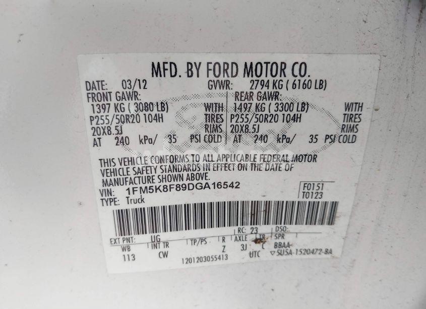 Photo 9 of 2013 Ford Explorer LIMITED (VIN 1FM5K8F89DGA16542)