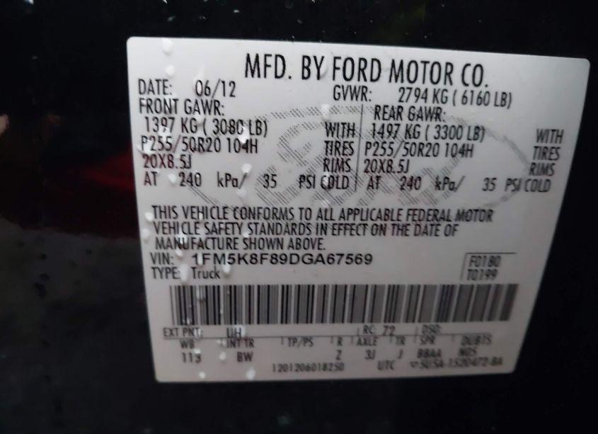 Photo 9 of 2013 Ford Explorer LIMITED (VIN 1FM5K8F89DGA67569)