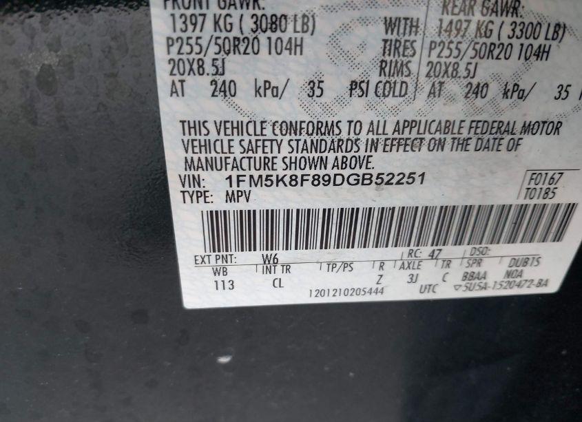 Photo 9 of 2013 Ford Explorer LIMITED (VIN 1FM5K8F89DGB52251)