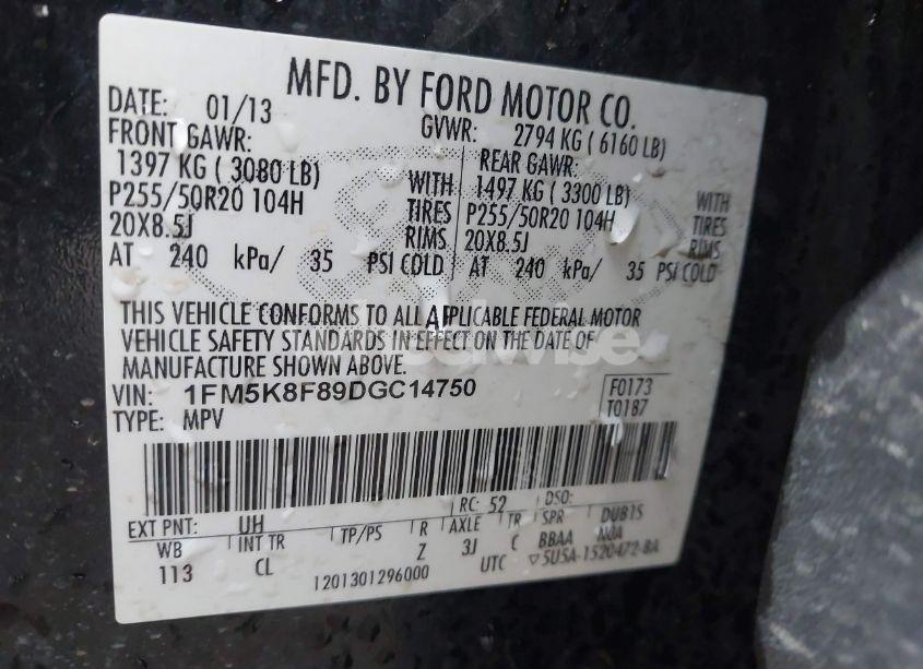 Photo 9 of 2013 Ford Explorer LIMITED (VIN 1FM5K8F89DGC14750)