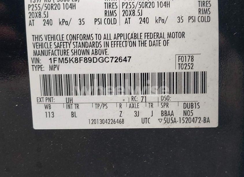 Photo 9 of 2013 Ford Explorer LIMITED (VIN 1FM5K8F89DGC72647)