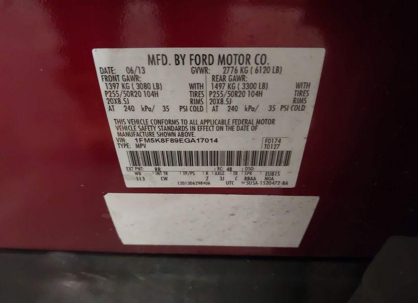 Photo 9 of 2014 Ford Explorer LIMITED (VIN 1FM5K8F89EGA17014)