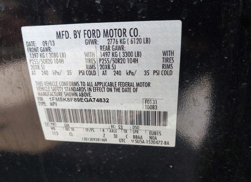 Photo 9 of 2014 Ford Explorer LIMITED (VIN 1FM5K8F89EGA74832)