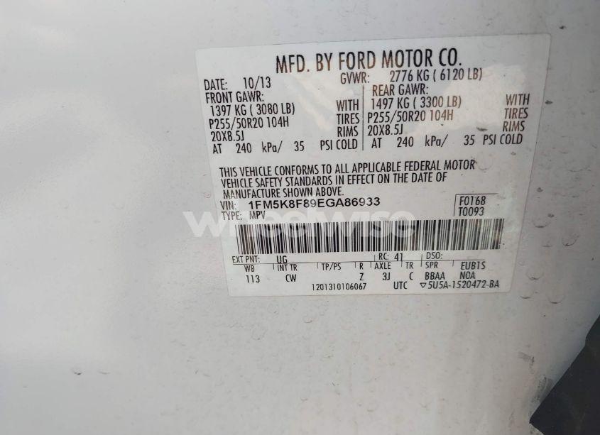 Photo 9 of 2014 Ford Explorer LIMITED (VIN 1FM5K8F89EGA86933)