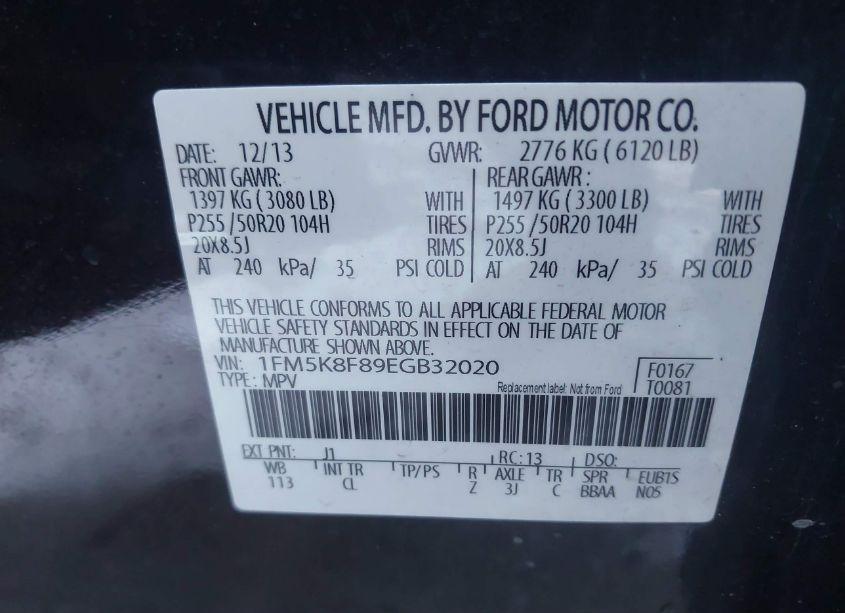 Photo 9 of 2014 Ford Explorer LIMITED (VIN 1FM5K8F89EGB32020)