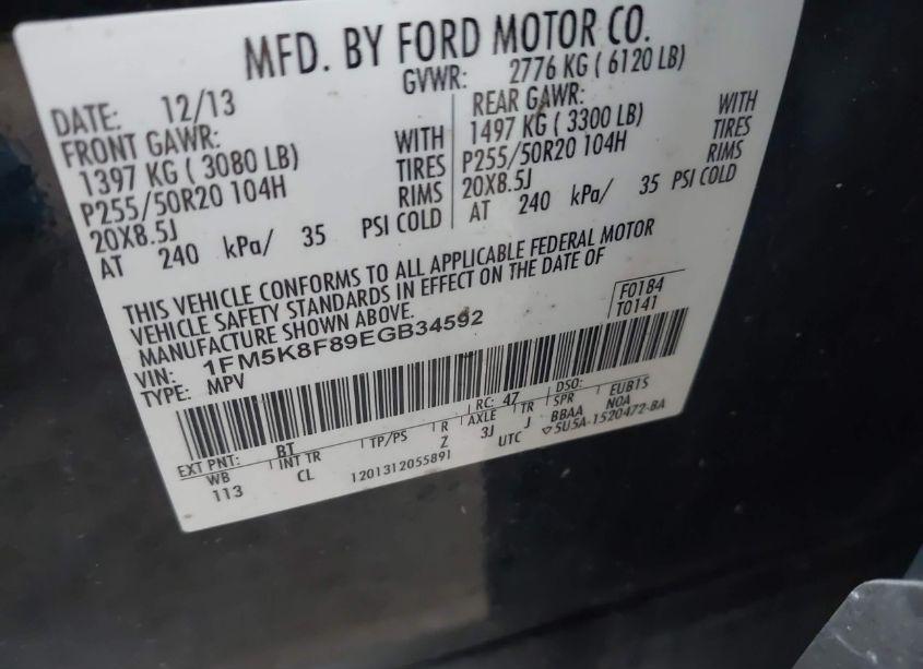 Photo 9 of 2014 Ford Explorer LIMITED (VIN 1FM5K8F89EGB34592)