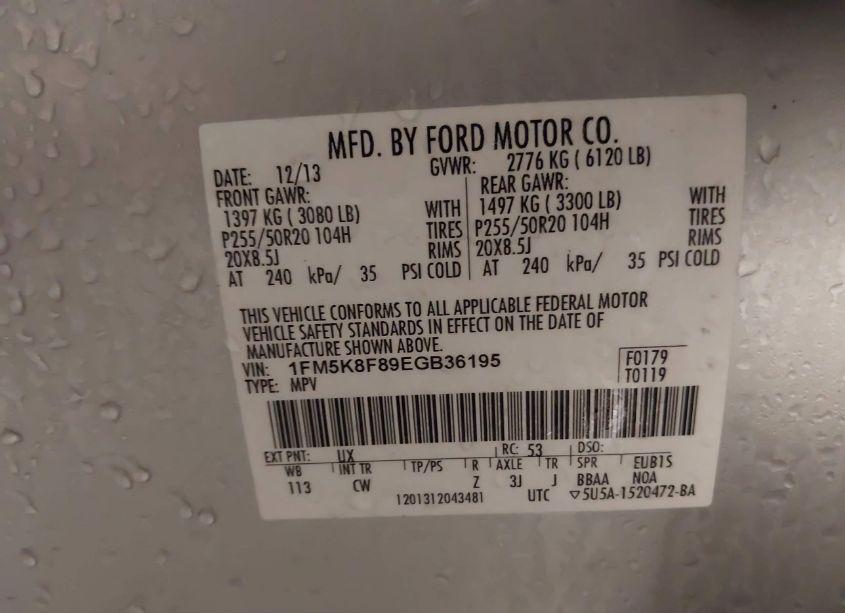 Photo 9 of 2014 Ford Explorer LIMITED (VIN 1FM5K8F89EGB36195)