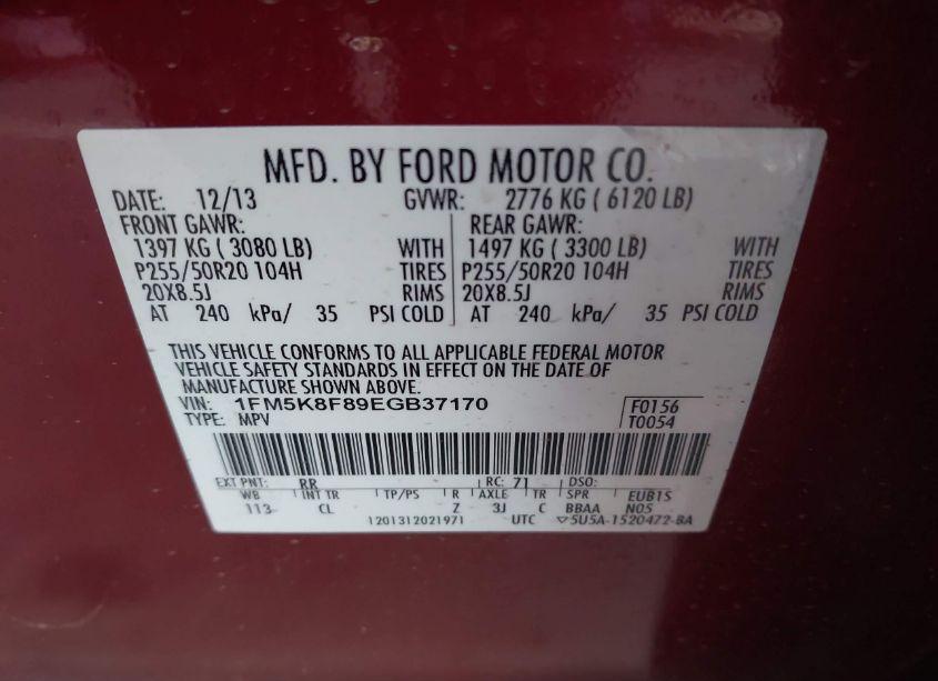 Photo 9 of 2014 Ford Explorer LIMITED (VIN 1FM5K8F89EGB37170)