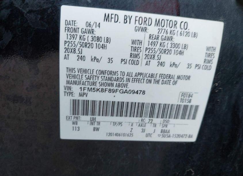 Photo 9 of 2015 Ford Explorer LIMITED (VIN 1FM5K8F89FGA09478)