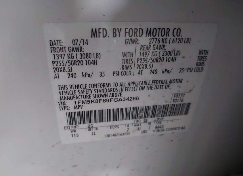 Photo 9 of 2015 Ford Explorer LIMITED (VIN 1FM5K8F89FGA34266)