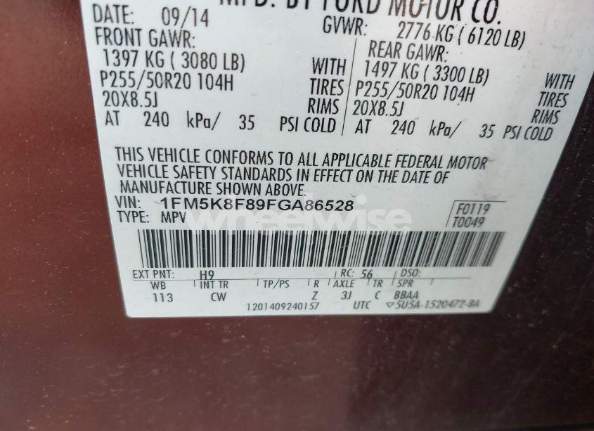 Photo 9 of 2015 Ford Explorer LIMITED (VIN 1FM5K8F89FGA86528)