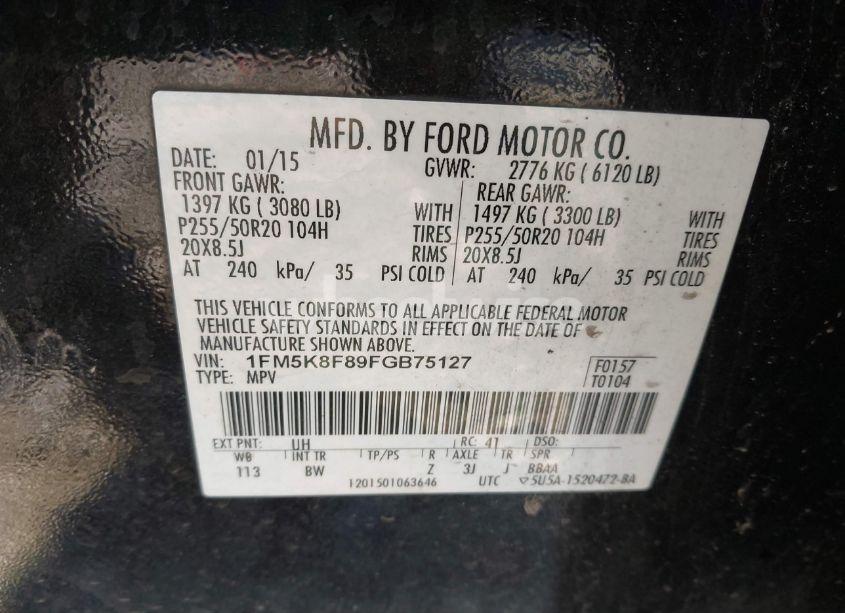 Photo 9 of 2015 Ford Explorer LIMITED (VIN 1FM5K8F89FGB75127)