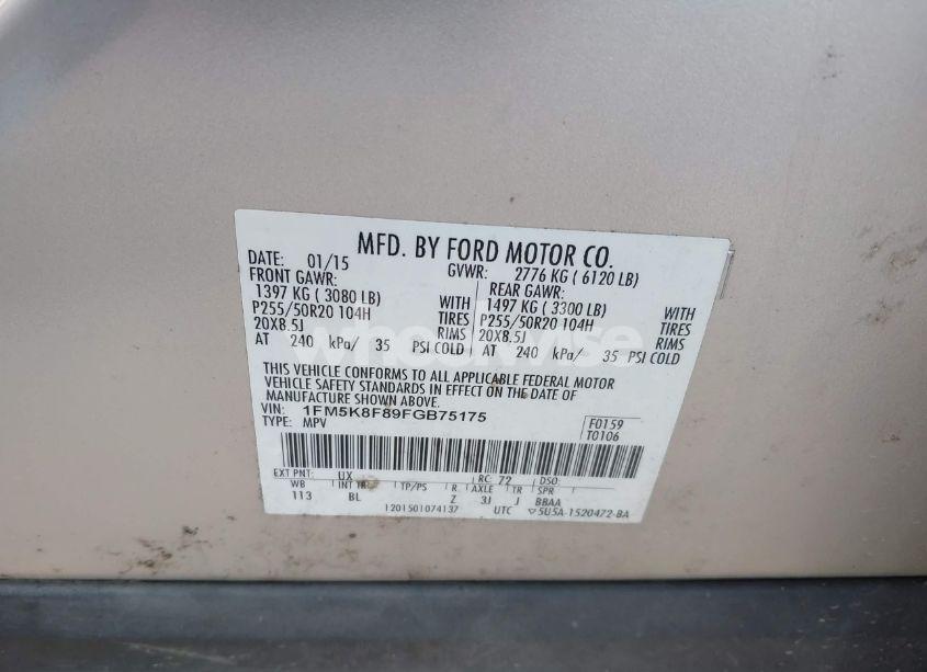 Photo 9 of 2015 Ford Explorer LIMITED (VIN 1FM5K8F89FGB75175)