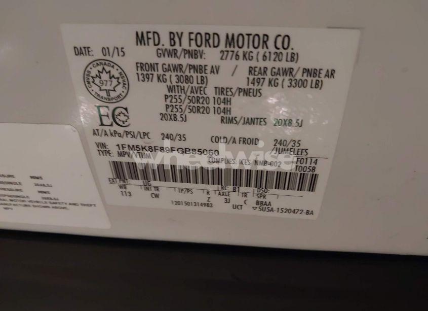 Photo 9 of 2015 Ford Explorer LIMITED (VIN 1FM5K8F89FGB85060)