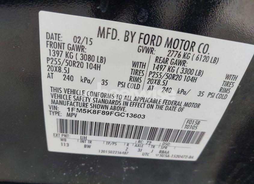 Photo 9 of 2015 Ford Explorer LIMITED (VIN 1FM5K8F89FGC13603)