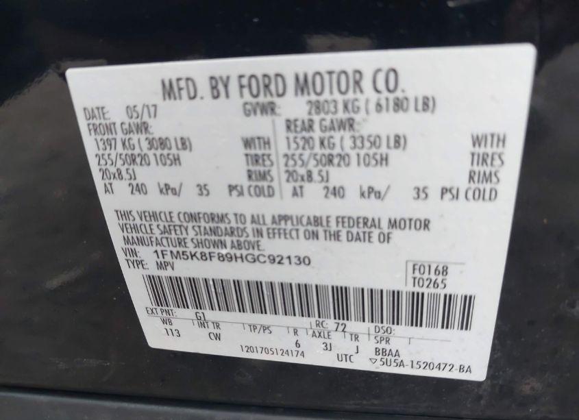 Photo 9 of 2017 Ford Explorer LIMITED (VIN 1FM5K8F89HGC92130)