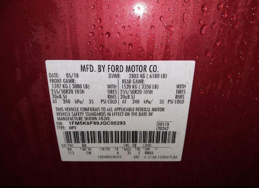 Photo 9 of 2018 Ford Explorer LIMITED (VIN 1FM5K8F89JGC00293)